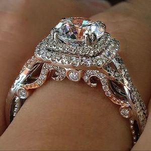 Gorgeous 925 Silver (Stamped) & Rose Gold White Sapphire Ring!